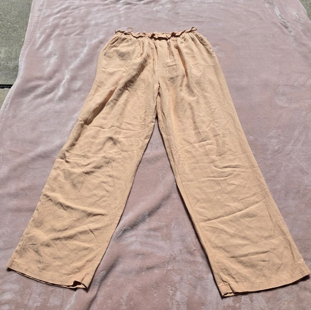 MABLE linen elastic waist pants peach orange neutral wide leg lined lagenlook